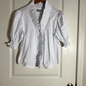 Finley Crisp White Ruffle Trim Blouse Size Large